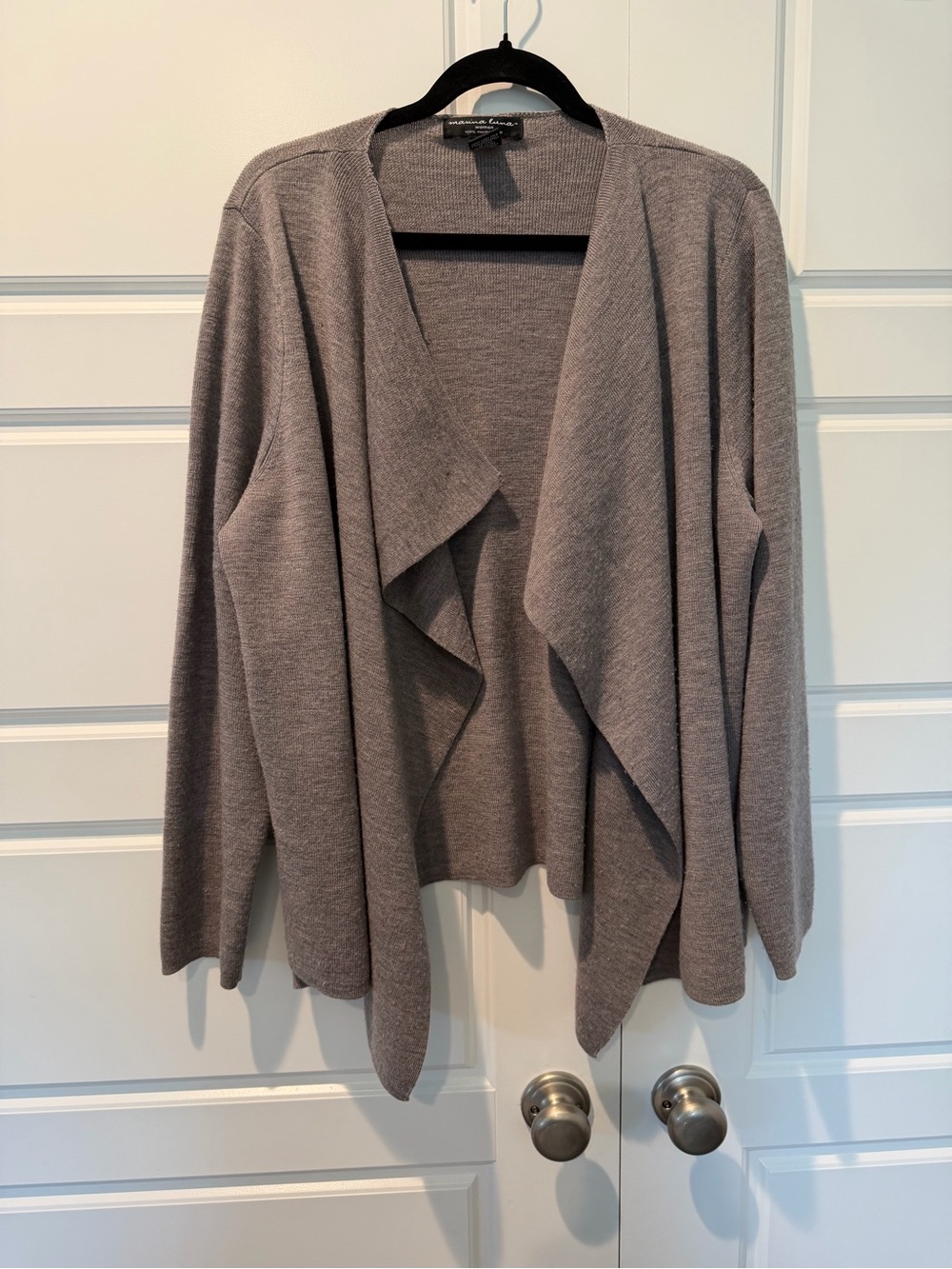 Marina Luna open-front draped waterfall cardigan merino wool gray tone Size 2X